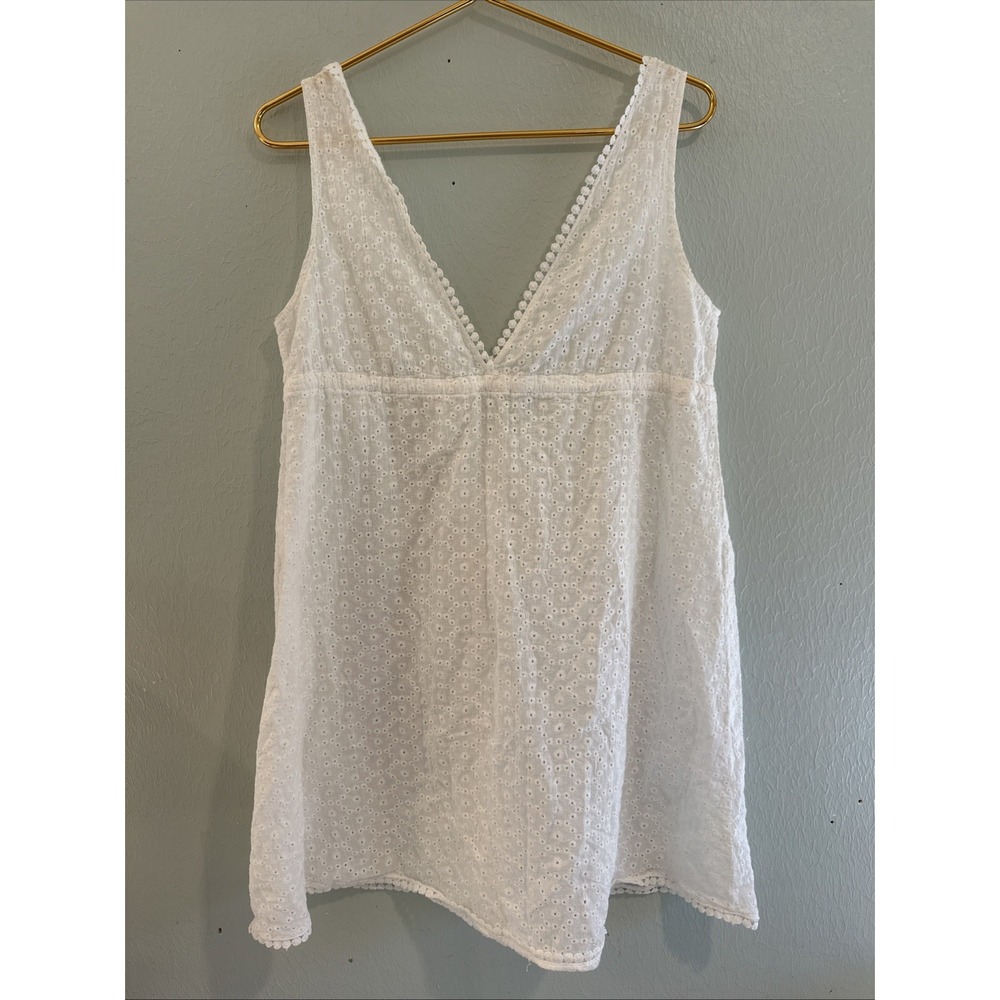 White Eyelet Dress Baby Doll Conch Tie W Tassels Coverup Size M